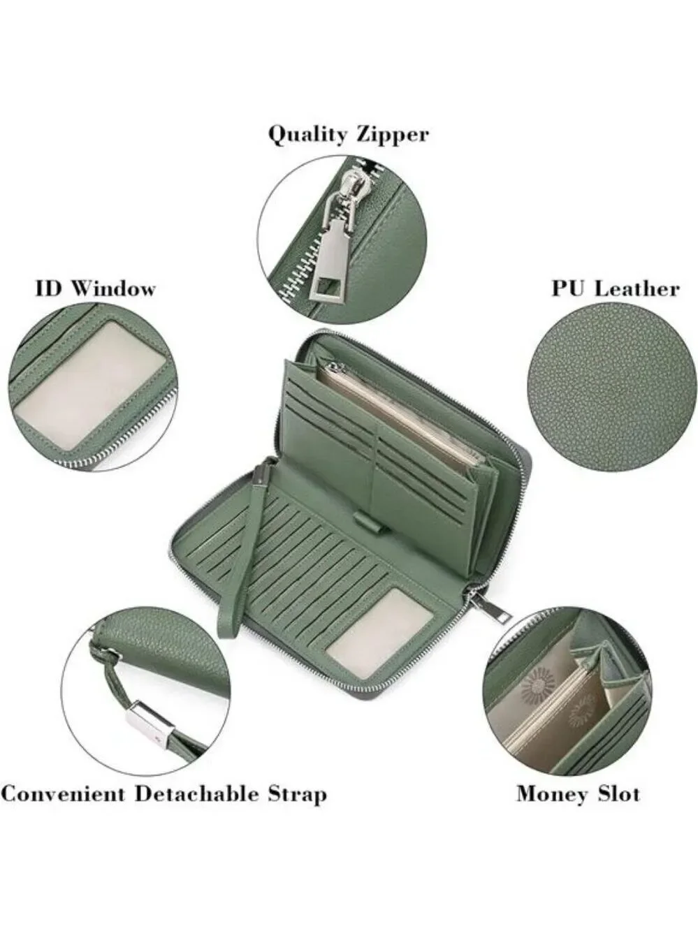 RFID Leather Wallet for Women Zip Around Clutch Wristlet Long Purse Card Holder